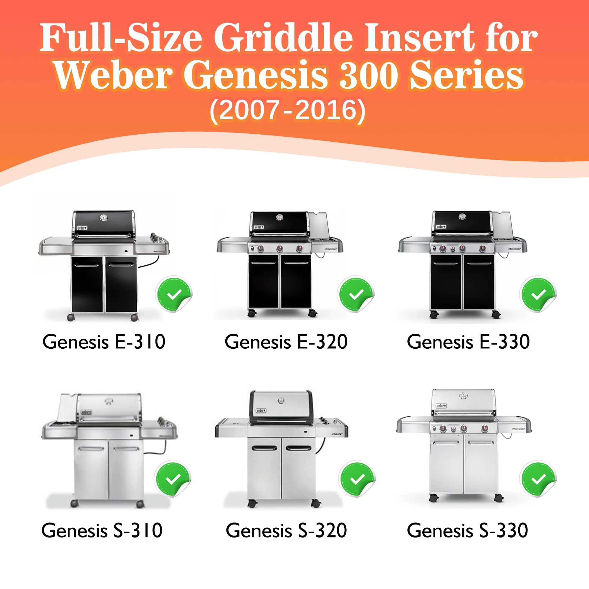 KATEEDY Full Size Griddle for Weber Genesis 300 Grill E310, E330, E320-6788 Full Size Griddle Insert for Genesis S310, S320, S330 Gas Grills, for Weber Part 7524, 7528