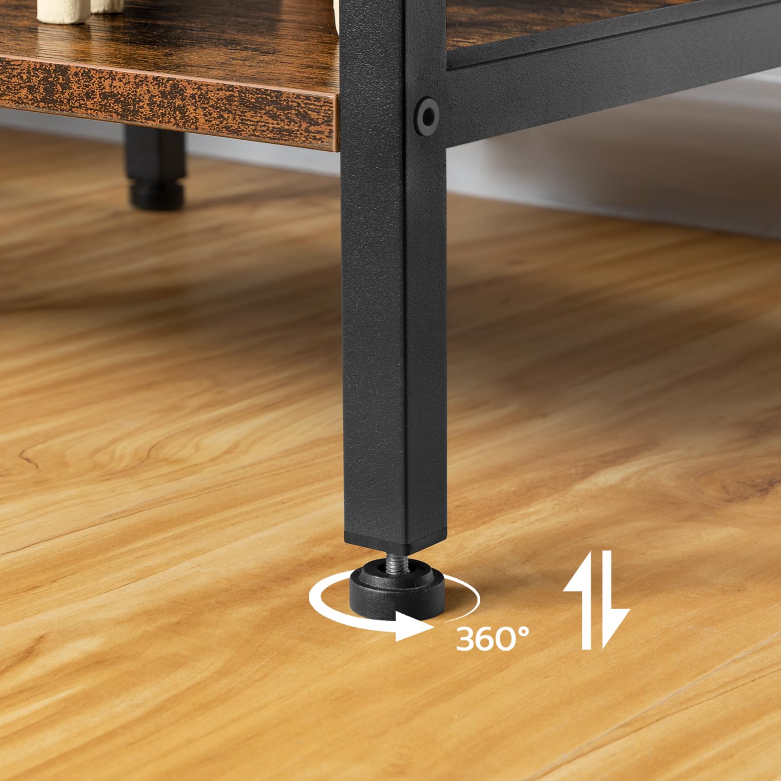 HOOBRO Meuble TV Style Industriel, Console Multimédia à 3 Niveaux, Étagères Grillagées pour Téléviseur de 65 Pouces, Rangement Ouvert, pour Salon, Marron Rustique et Noir EBF58DS01