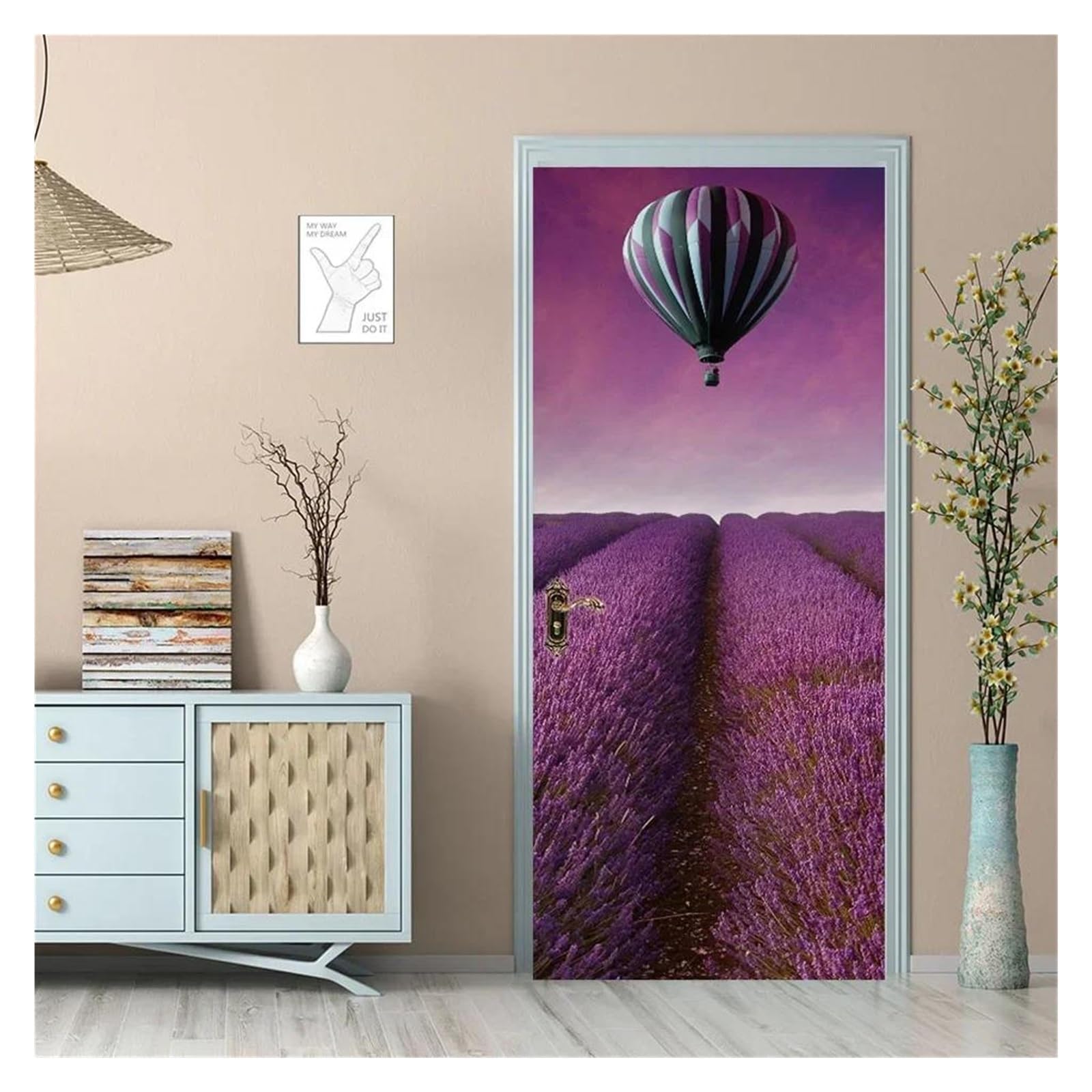 Sticker mural pissenlit violet autocollant porte design