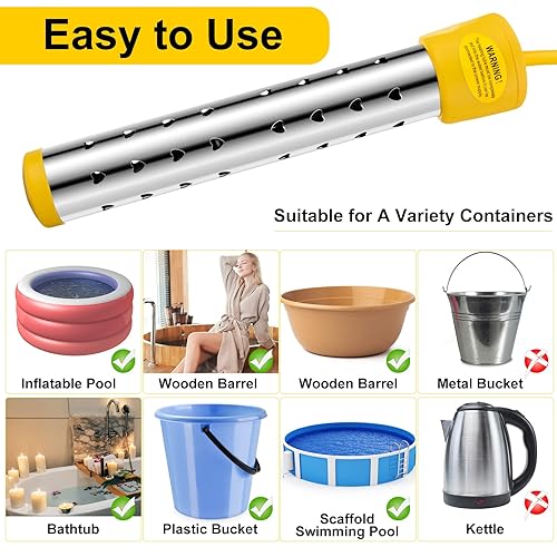 Miniatura 6 de Calentador de agua de inmersión, calentador de piscina, calentador de cubo, calentador eléctrico sumergible para piscina sobre el suelo y calentador