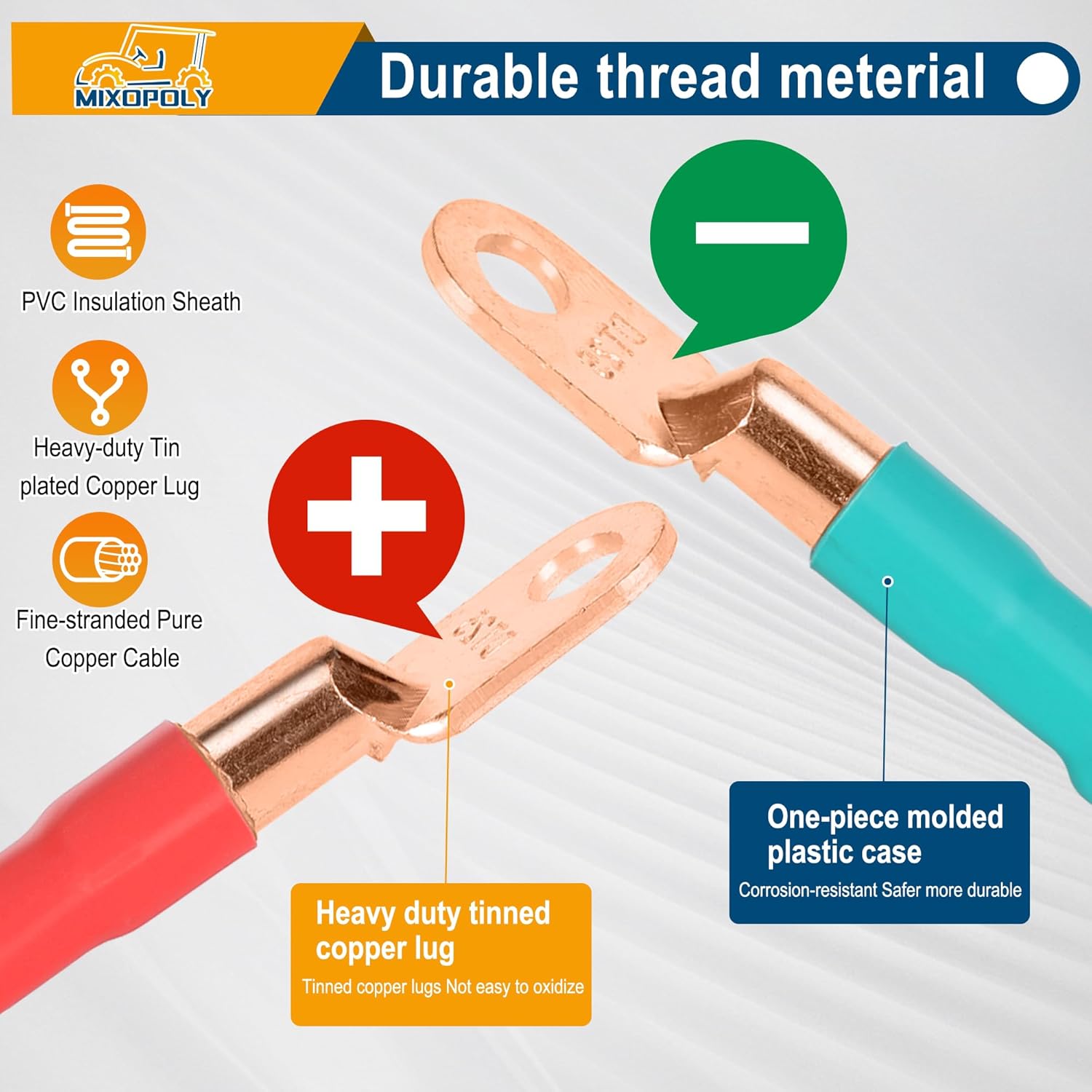 4 Gauge Golf Cart Battery Cable Kit Replacement for Yamaha G2 G8 G9 36V, G22 48V, Club Car DS 1995+ 48V, Club Car DS 1981+ 36V, Pure Copper AC/DC Battery Wiring Kit (5-Piece Set)