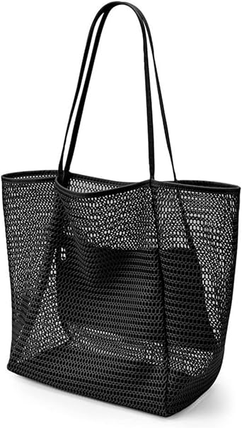 Mesh Beach Bag for Women - Pool Bag with Zippered Interior Pocket, Summer Tote for Swimming, Travel Accessories