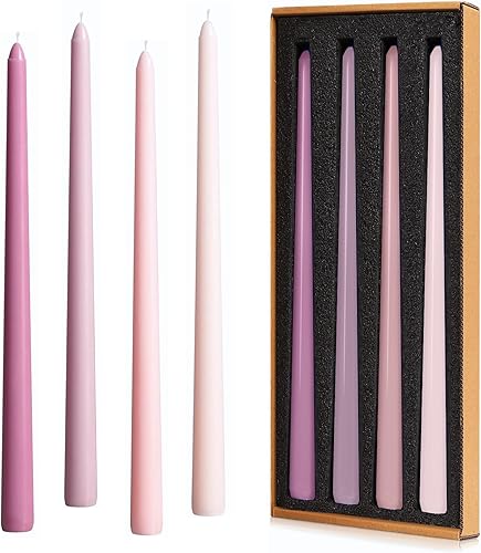 Juego de 4 velas cónicas de 12 pulgadas de alto, color morado, rosa, degradado, palitos de vela sin perfume de 34 pulgadas de diámetro, vela para