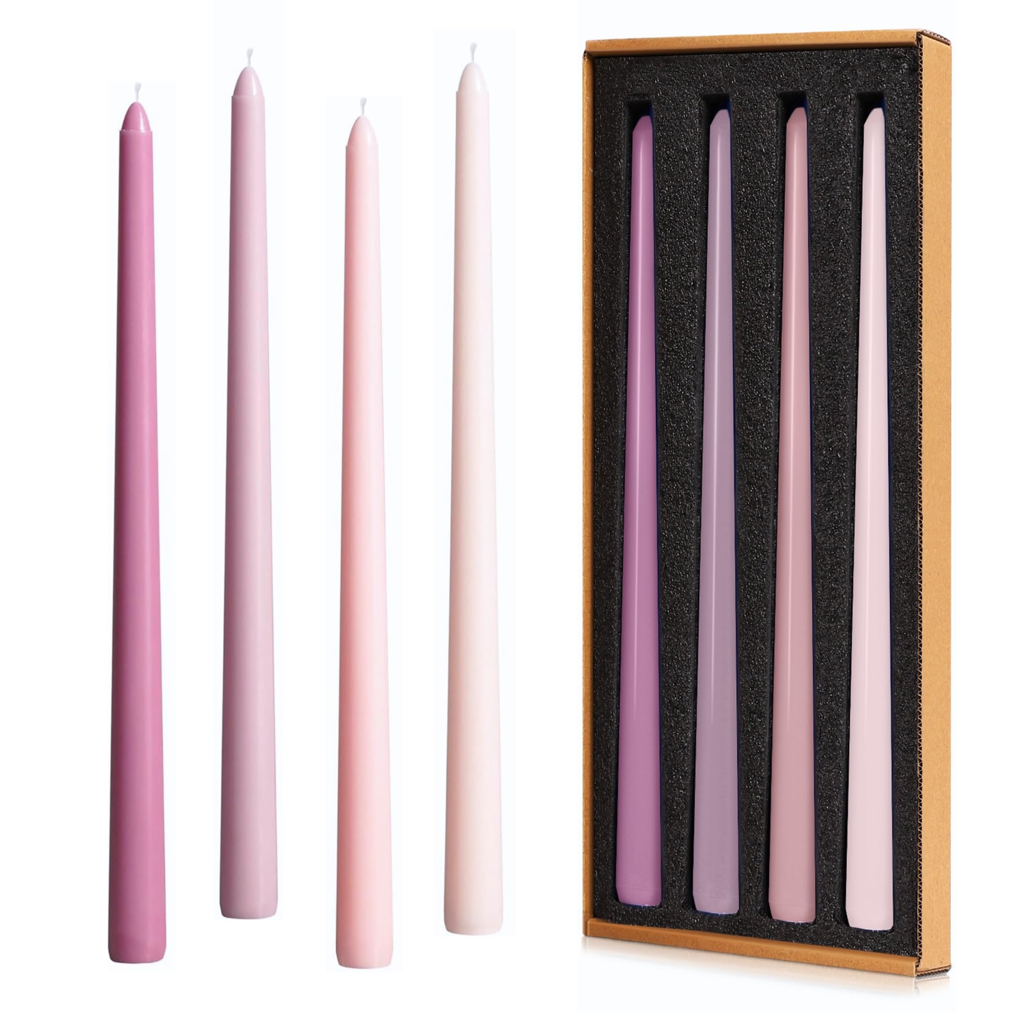 Taper Candles 12'' Tall Purple Pink Ombre Colored Candlesticks Set of 4 | Unscented 3/4 inch Diameter Candle Sticks| Candle for Mantle Home Decor Kitchen Wedding Decorations Centerpiece