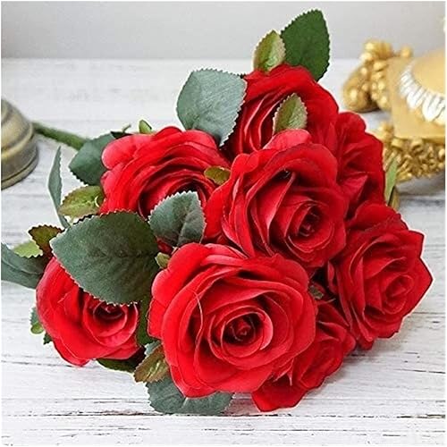 KYUSAR Fake Flower Artificial Flowers 10 Heads Big Artificial Rose Flower Bouquet Flores Artificiales Wedding Home Fall Decorations Fake Flowers