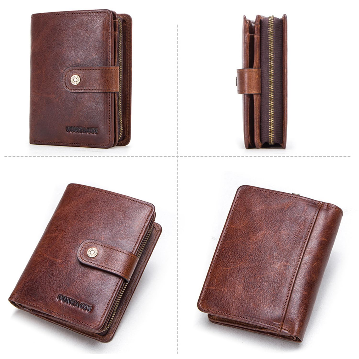 FANDARE Mode Geldbörse Herren mit RFID Kurz Geldbörse Brieftasche Portemonnaie Leder Geldbeutel mit 12 * Kreditkartenfächern, 1*Münzfach, für Reise, Party, Hochzeit, geschäft Braun