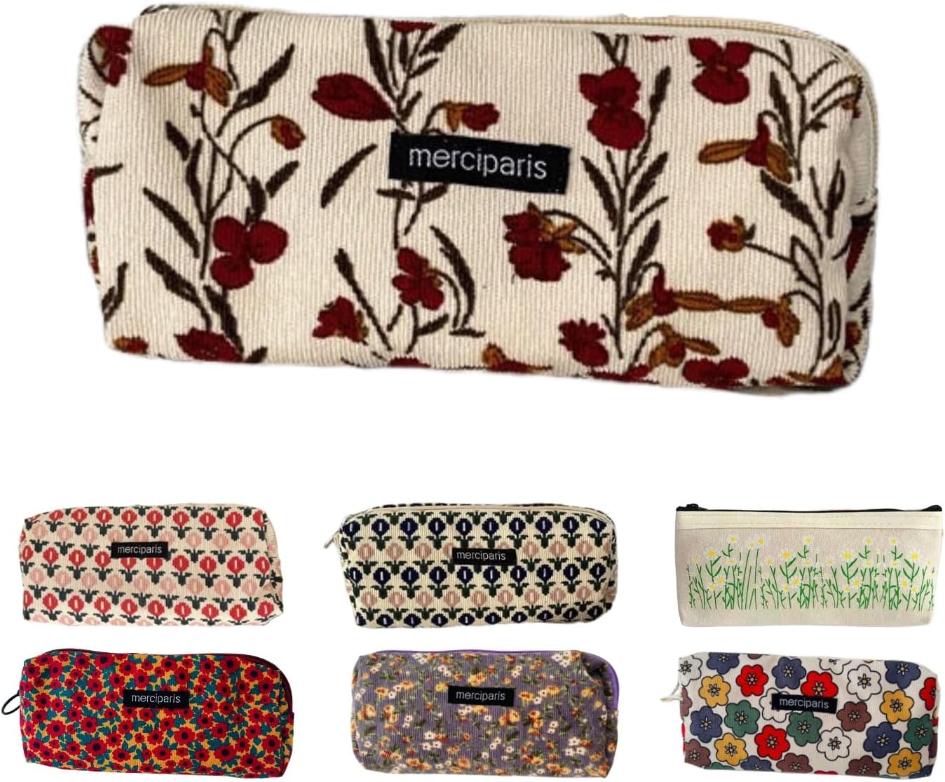Flower Prints Pencil Pen Pouch Purse Bag Cosmetic Case Organizer Soft Cotton Canvas (D)