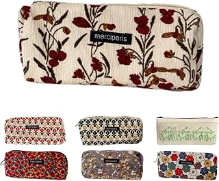 Flower Prints Pencil Pen Pouch Purse Bag Cosmetic Case Organizer Soft Cotton Canvas (A)