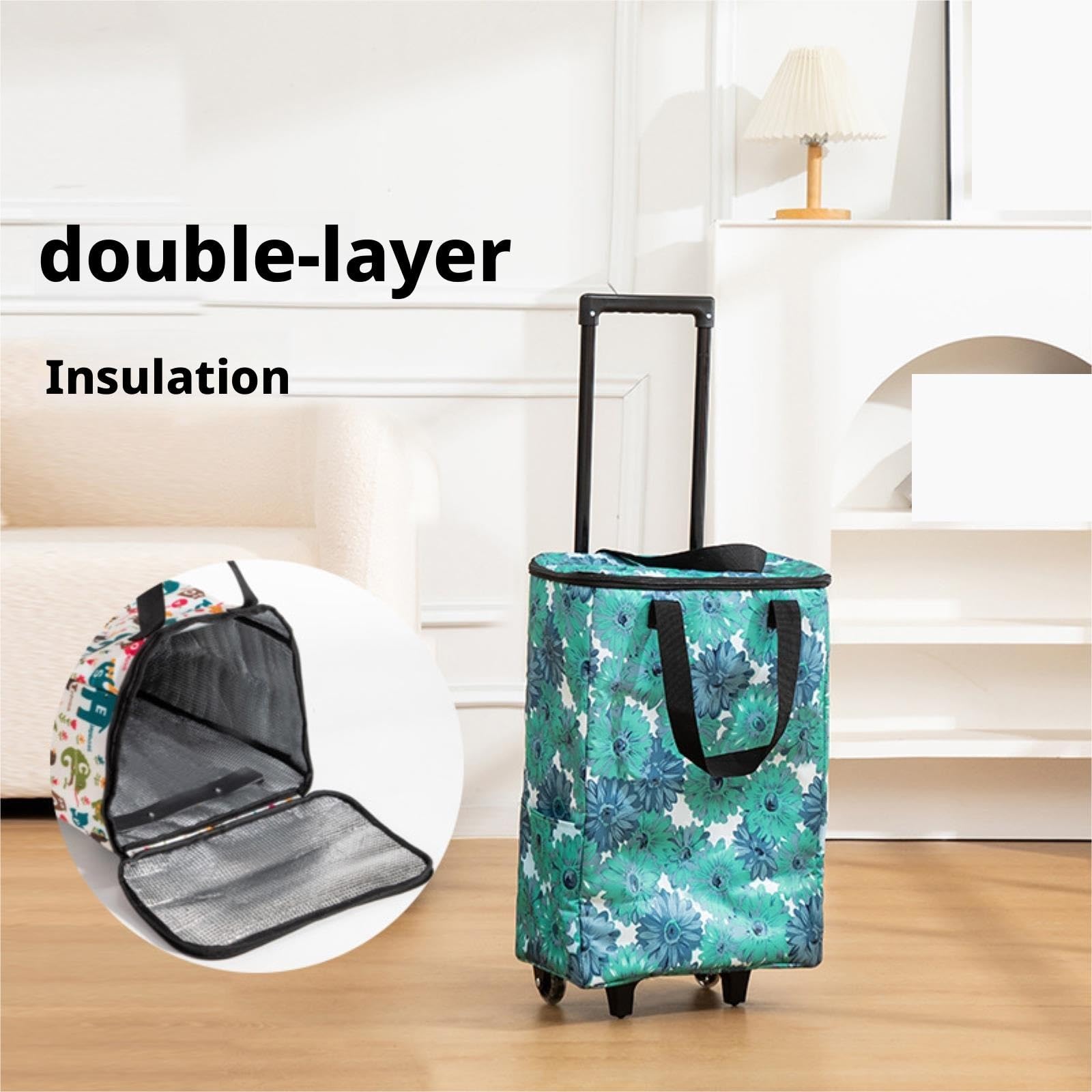 Einkaufstrolley Kompakter Tragbare Faltbare Einkaufswagen-Einkaufstasche for Reisewäsche Einkaufswagen Fahrbare(Multi-Colored-A)