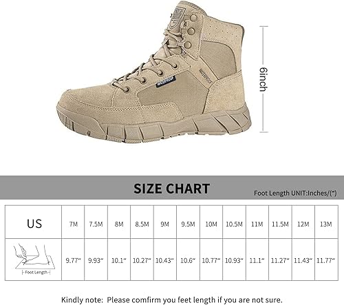 Miniatura 6 de FREE SOLDIER - Botas de trabajo impermeables para senderismo, botas tácticas para hombre, 6pulgadas, ligeras, militares, transpirables, para el