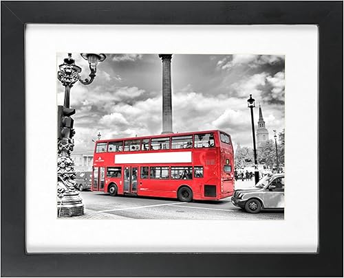 BOJIN Marcos de Fotos de 8x10 pulgadas Negro, Madera Maciza Muestra Fotos de 6x8 con Paspartú o 8x10 sin Paspartú, Decoración del Hogar de Mesa