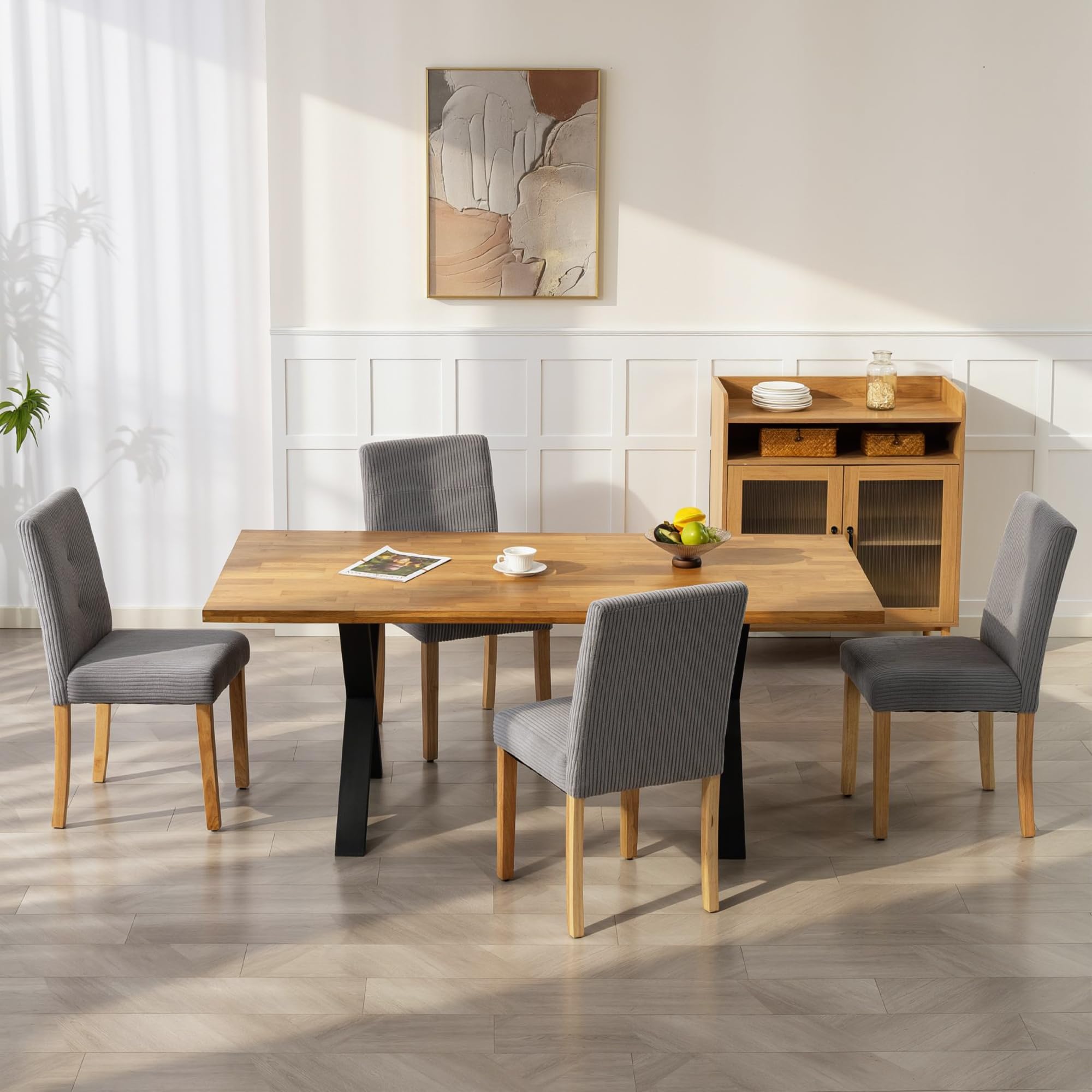 HOMCOM Pack de 4 Sillas de Comedor, Sillas de Cocinas Modernas, Respaldo Alto, Tapizadas en Pana, Asiento Acolchado, Patas de Madera, para Salón, Gris