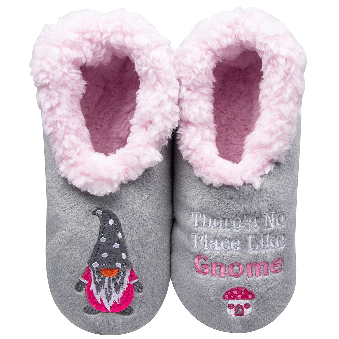 ! Pairables No Place like Gnome, Super Soft Sherpa Fleece Womens Slippers, Non Slip Sole - Ladies Sizes 3-7