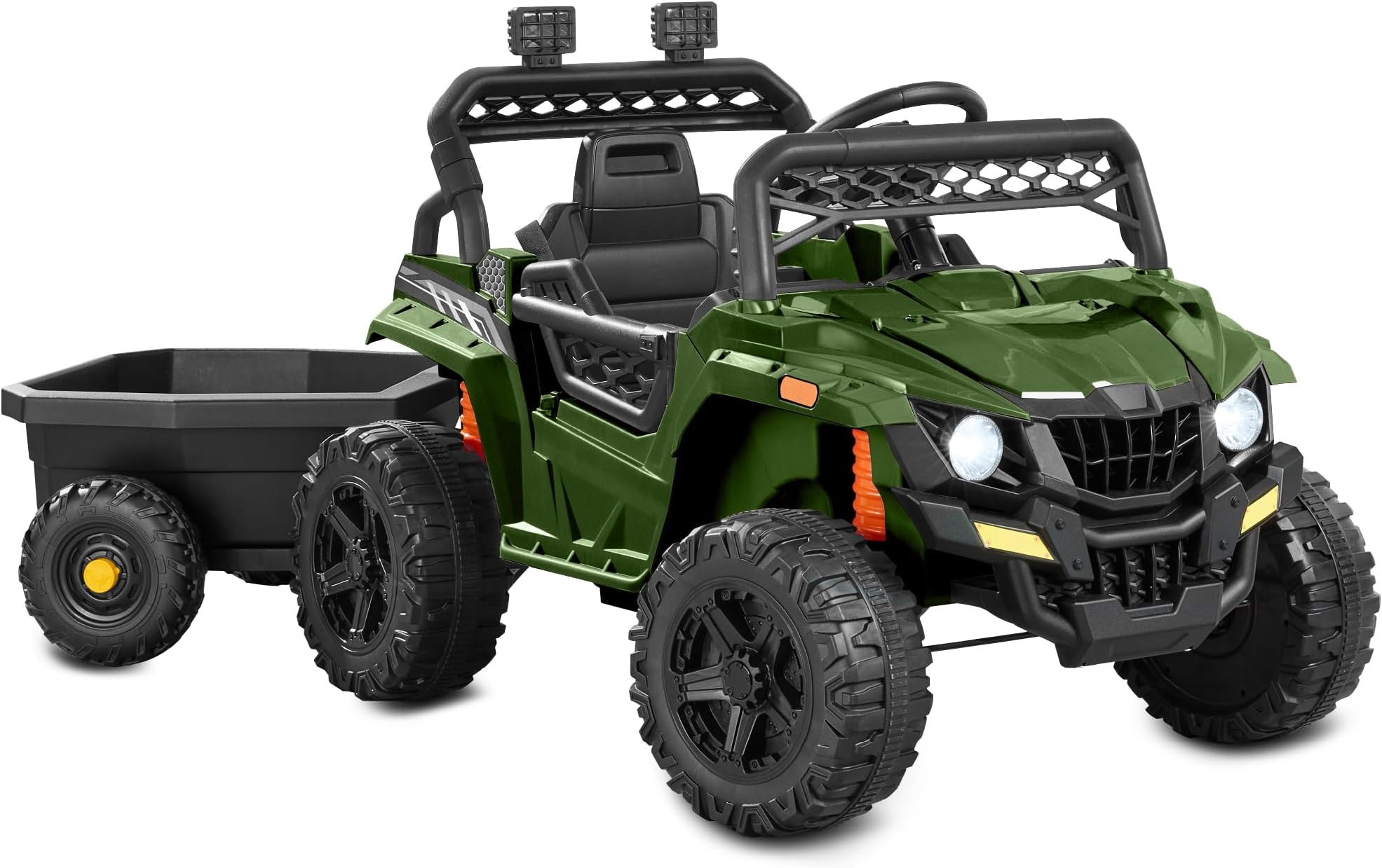 Best Choice Products Kids 12V Electric Ride On UTV Car and Trailer w/Parent Control, LED Lights, 2 Speeds, Bluetooth - Green