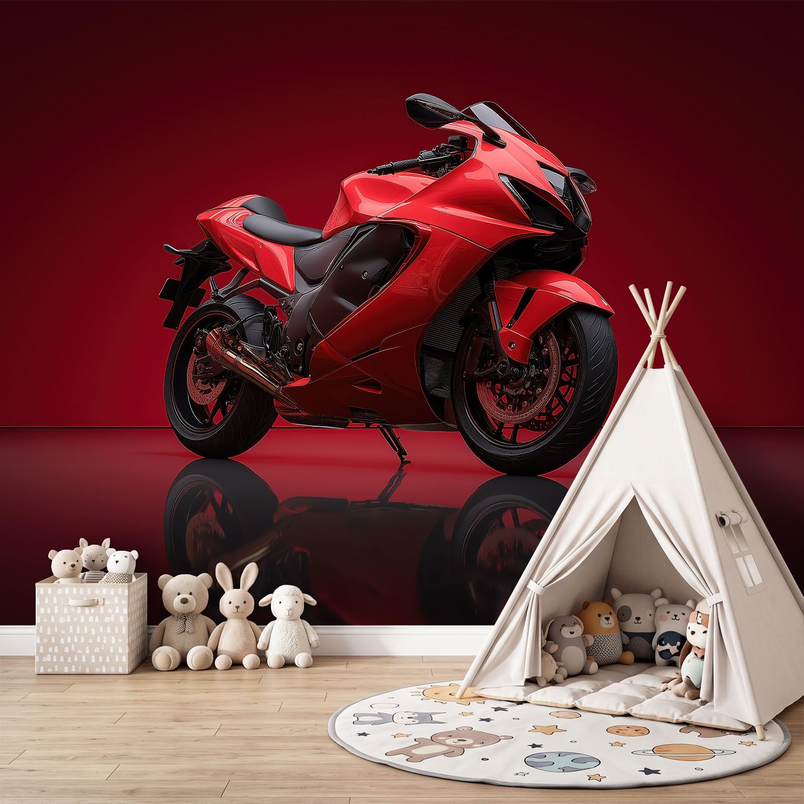 Fototapete Schlafzimmer Wohnzimmer 300x210 cm Extremsport Motorrad Rot, Wandtapete Vlies Tapete UV-Beständig Geruchsfrei Vliestapete Panorama Wandbild Wandposter
