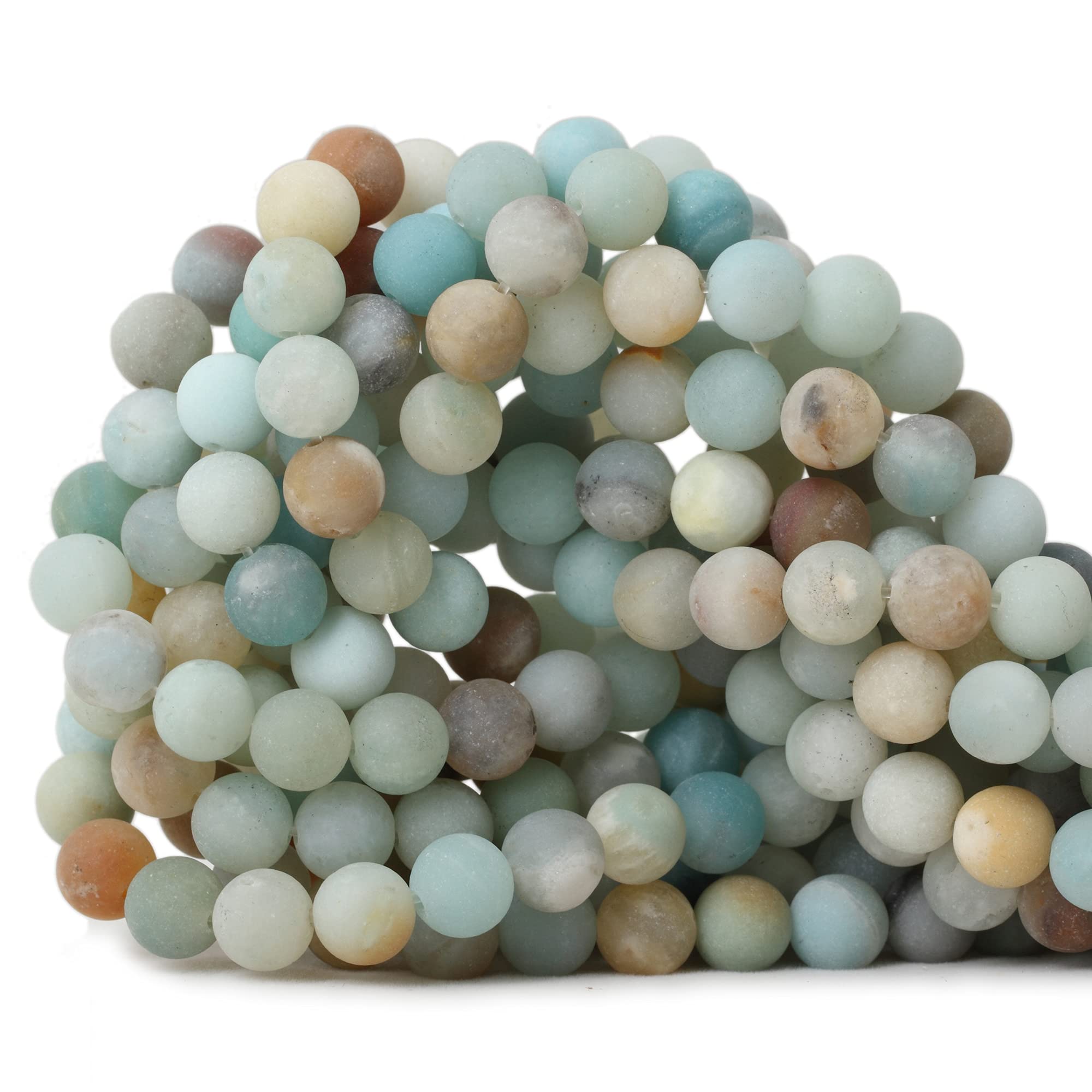 45PCS 8mm Natural Colorful Frosted Amazonite Gemstone Round Loose Beads Stone Beads for Jewelry Making DIY 1 Strand 15"