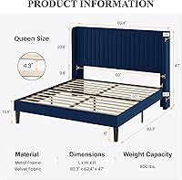 Vista 50 de SHA CERLIN Base de cama de terciopelo tamaño King con cabecera capitoné de canal vertical, plataforma tapizada con listones de madera, no necesita