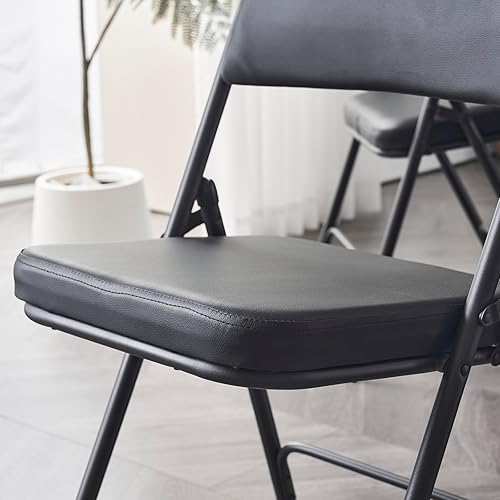 Miniatura 5 de Karl home Paquete de 2 sillas plegables negras con asientos acolchados gruesos, asiento comercial apilable portátil con marco de acero para eventos,