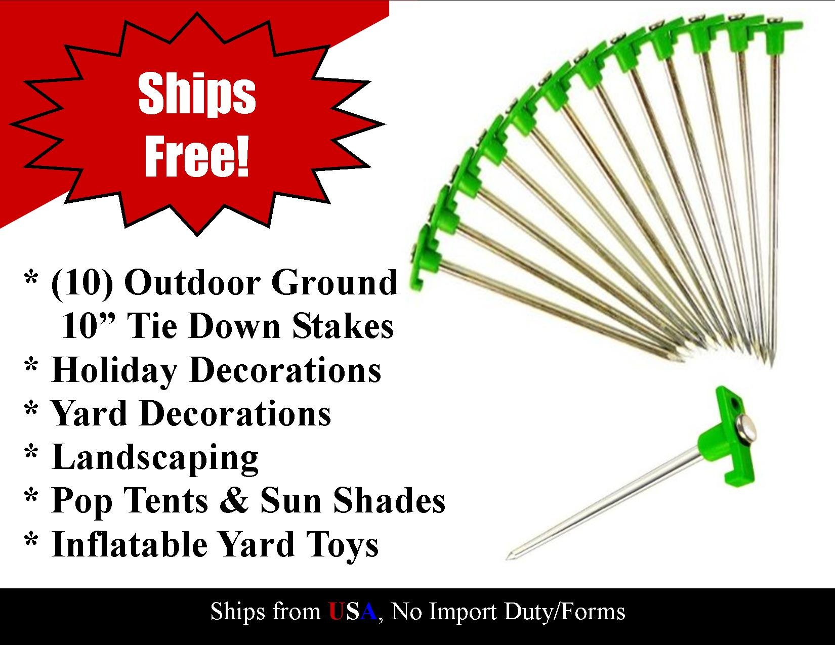 10 Outdoor Decoration, Patio Umbrella, Pop Up Tent, Landscaping Tie Down Stakes - Christmas, July 4th, Halloween