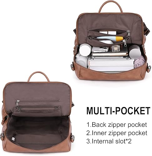 Miniatura 3 de CLUCI Mochila de cuero para mujer, bolso de hombro convertible de viaje grande para mujer, 0 Marrón, Mochilas de viaje