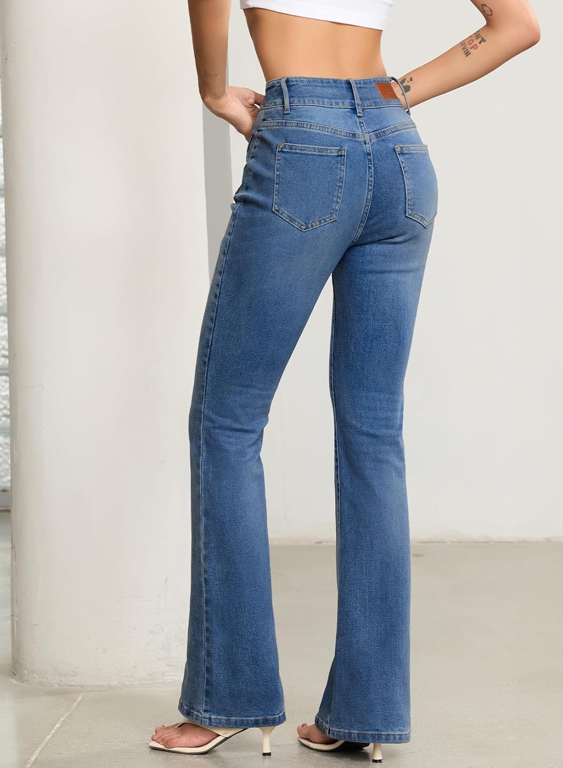 Sidefeel Women's Flare Jeans High Waisted Wide Leg Stretchy Bell Bottom Front Pockets Denim Pants - Image 2