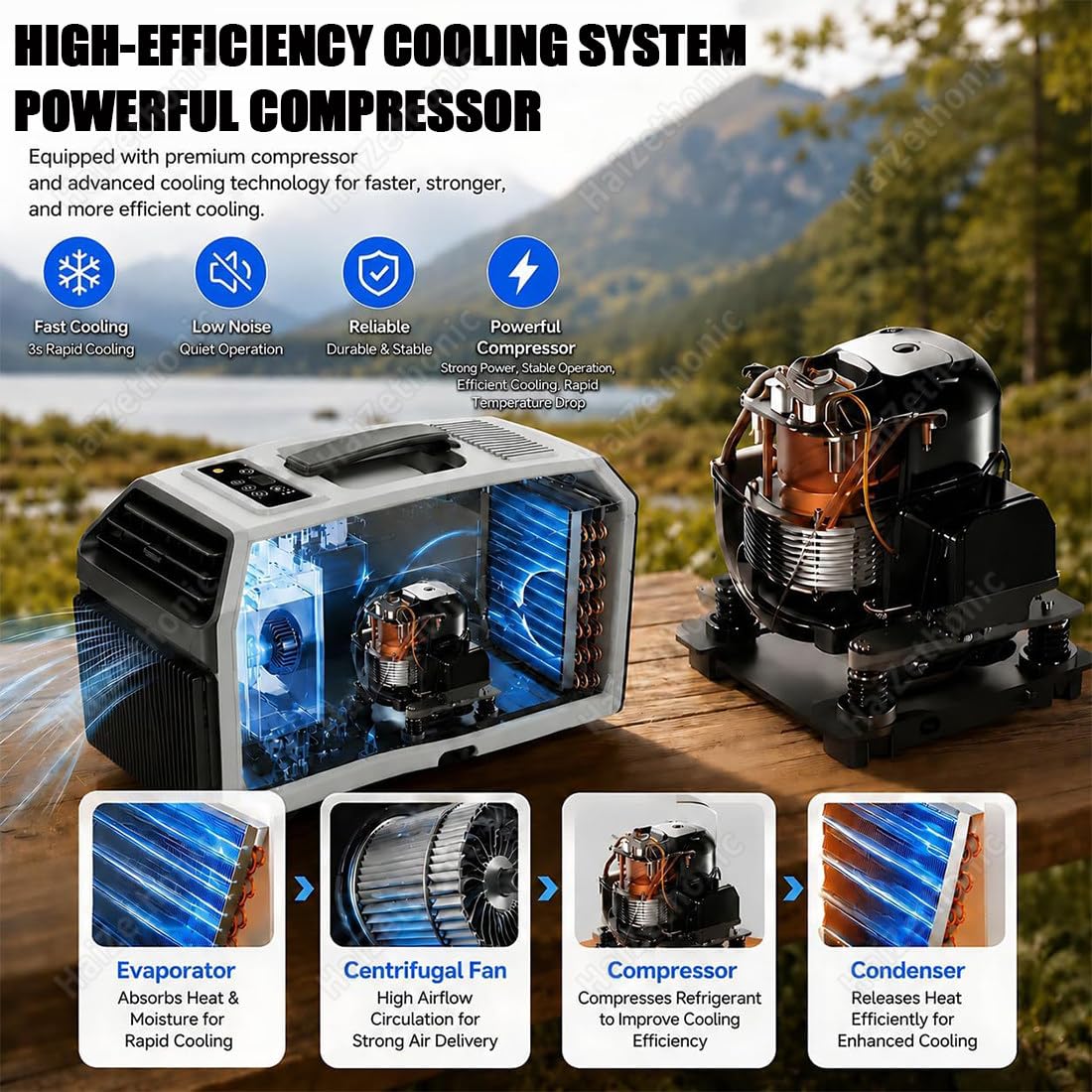 Aire Acondicionado Portátil,Bajo Consumo 380w/450w 1500W-Grey