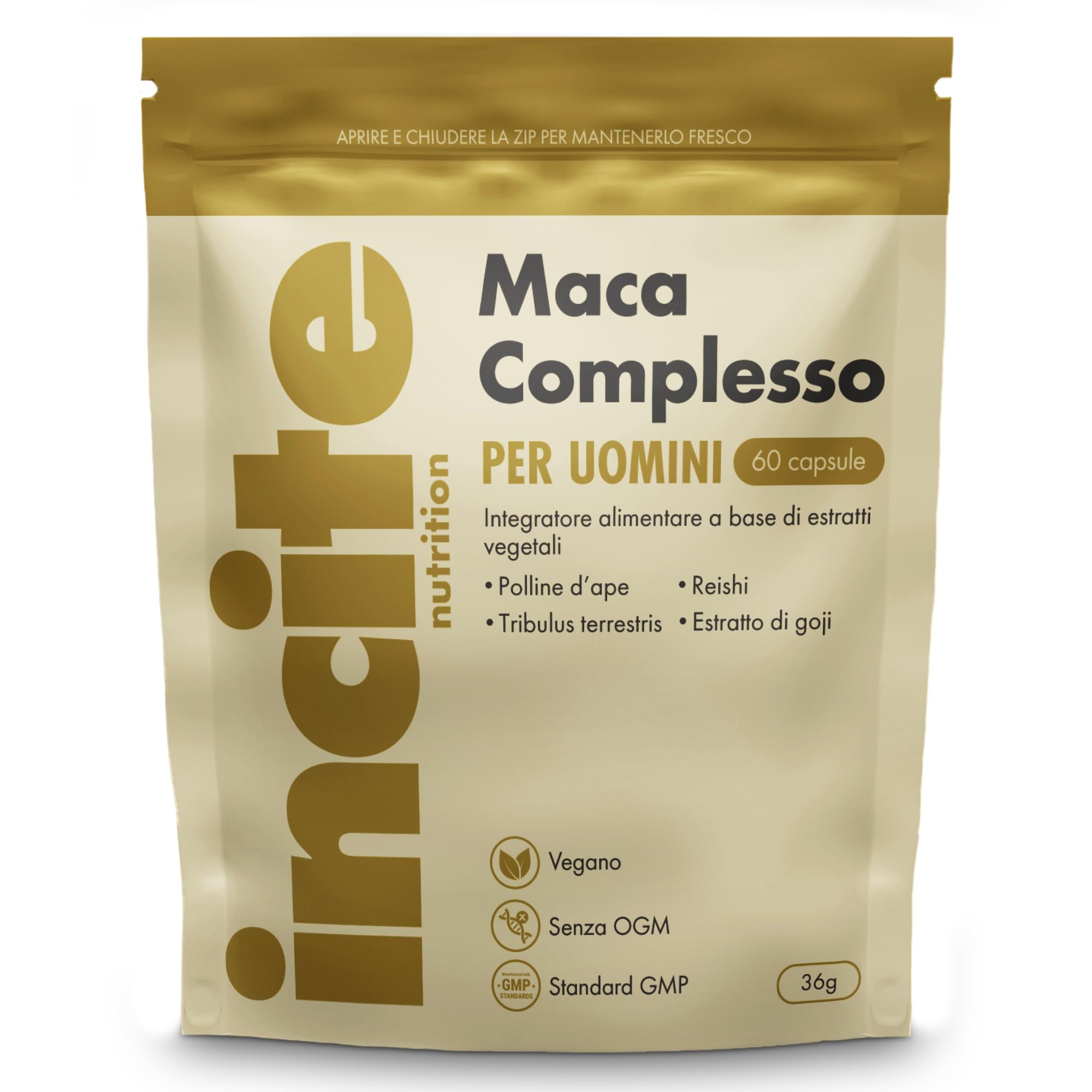 Incite Nutrition Maca Root Complex – 60 capsule vegane | Maca nera con reishi, tribulus e bacche di goji – Supporto per energia e vitalità – Capsule di radice di maca per uomini e donne
