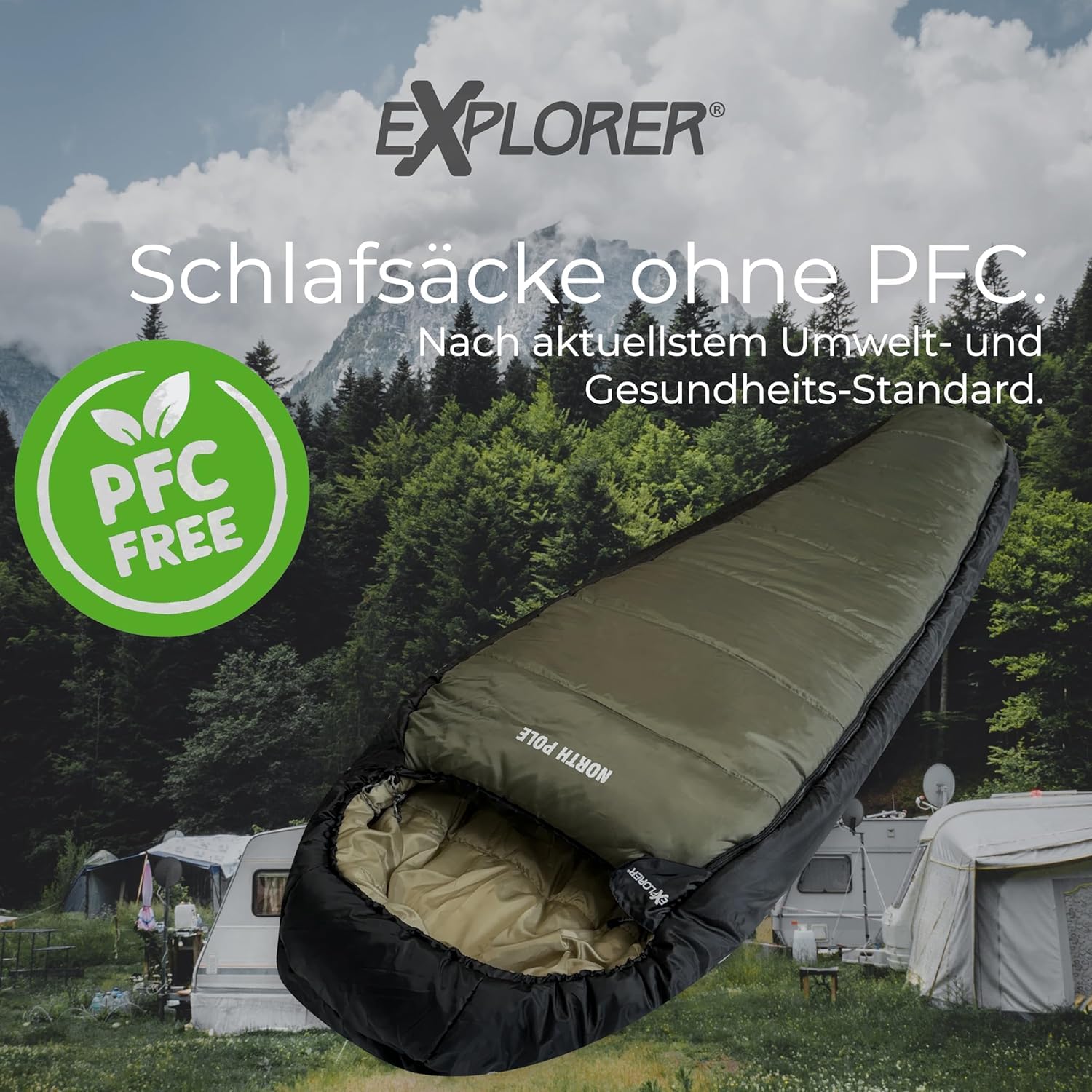 EXPLORER Beheizbarer Schlafsack | Protector 220 | (3-Stufen Heizung) | XXL Winterschlafsack 220x80cm | Extrem bis -32,9°C (450GSM) | BW Military Biwak Olivgrün für Camping, Angeln & Survival
