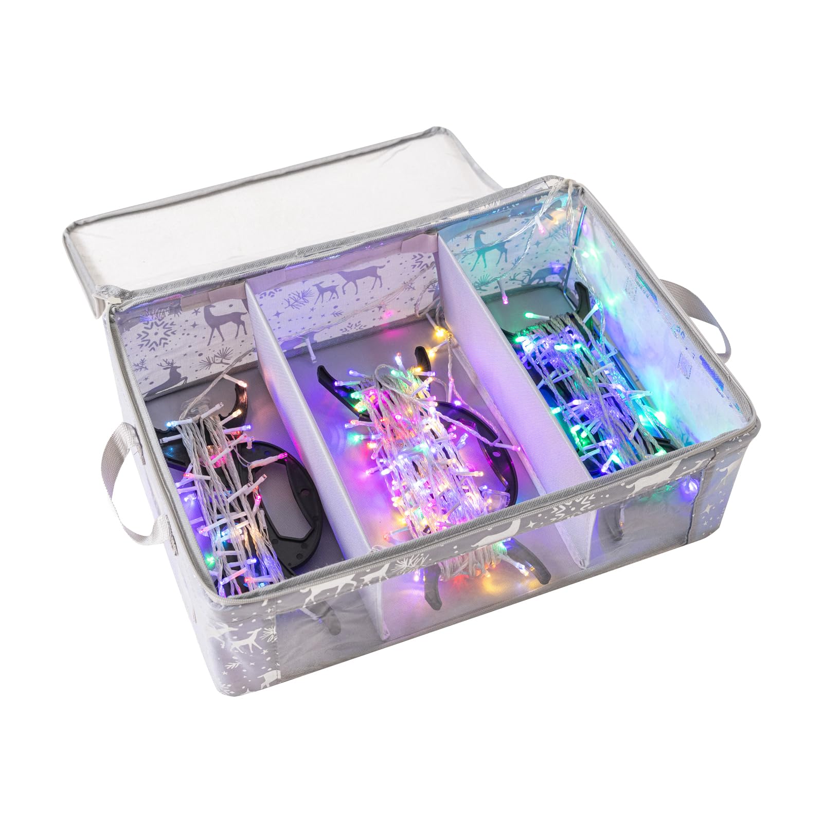 Periea ‘Lumi’ Collapsible Christmas LED Lights Storage Box with 3 PP Spools – Holiday Décor & Fairy Light Organiser