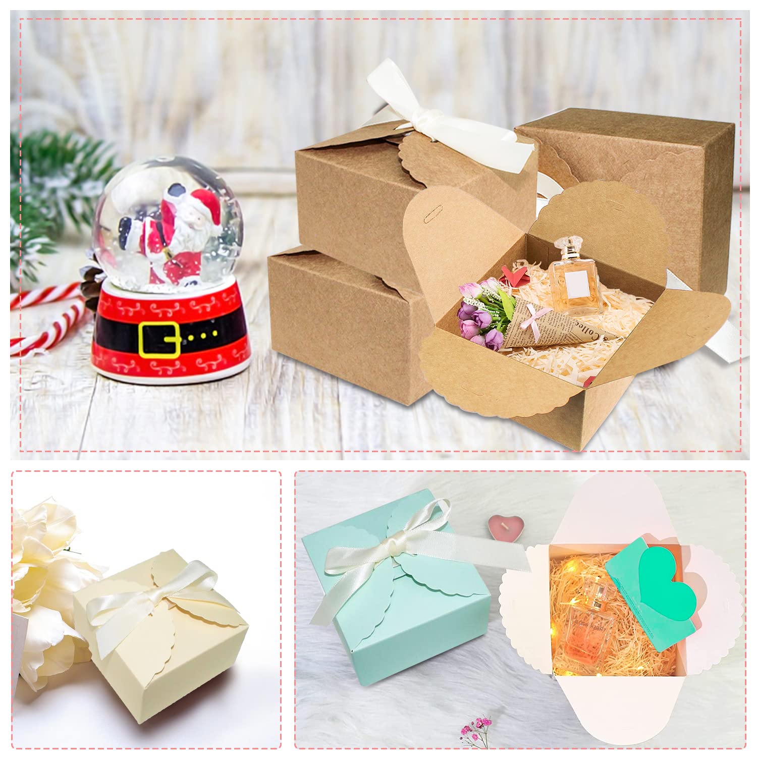 Zestaw pudełek prezentowych, pastelowe, faliste, z tasiemką, 40 szt., małe pudełka prezentowe z pokrywką, 10 x 10 x 6 cm, pudełko kartonowe do samodzielnego wykonania, prezent na wesele, imprezę