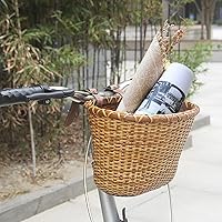 Vista 7 de Cesta de bicicleta – Manillar tejido de caña para almacenamiento de bicicletas con correas de cuero ajustables y hebillas para niños y adultos