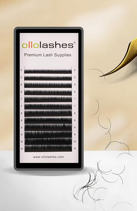 Extensões de cílios inferiores OLLOLASHES, curvaturas B, C e J, espessuras 0.03 a 0.15, comprimentos mistos de 4 a 10 mm, cor preta