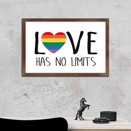 Miniatura 7 de Nintydays Love Has No Limits Wooden Wall Table Sign Rustic Decor Rustic Progressive Pride Gay LGBTQ Rainbow Signs Retro Wooden Plaque Sign for Home