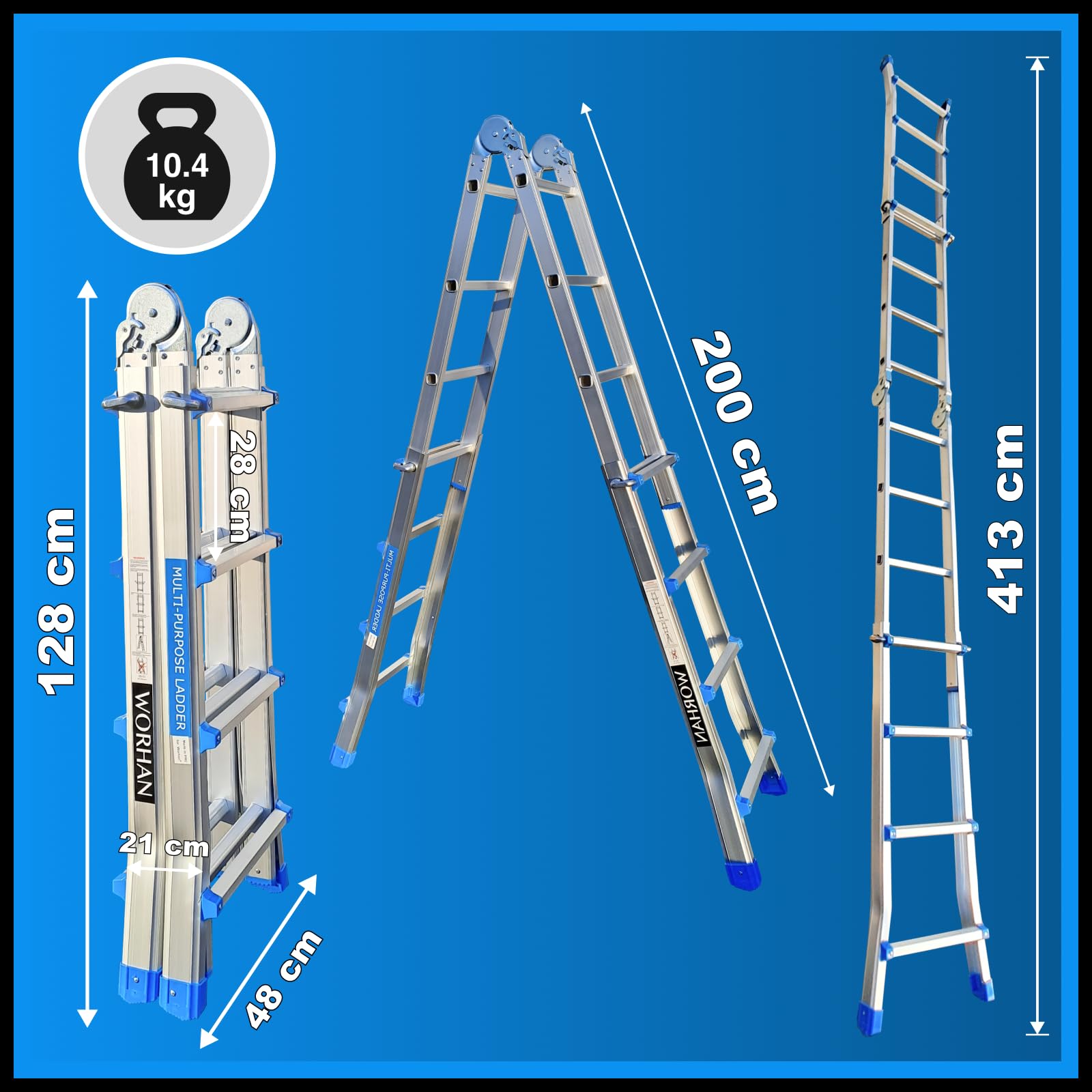 Teleskopleiter 414cm Leiter Anlegeleiter Klappleiter Multifunktionsleiter Größenauswah L4