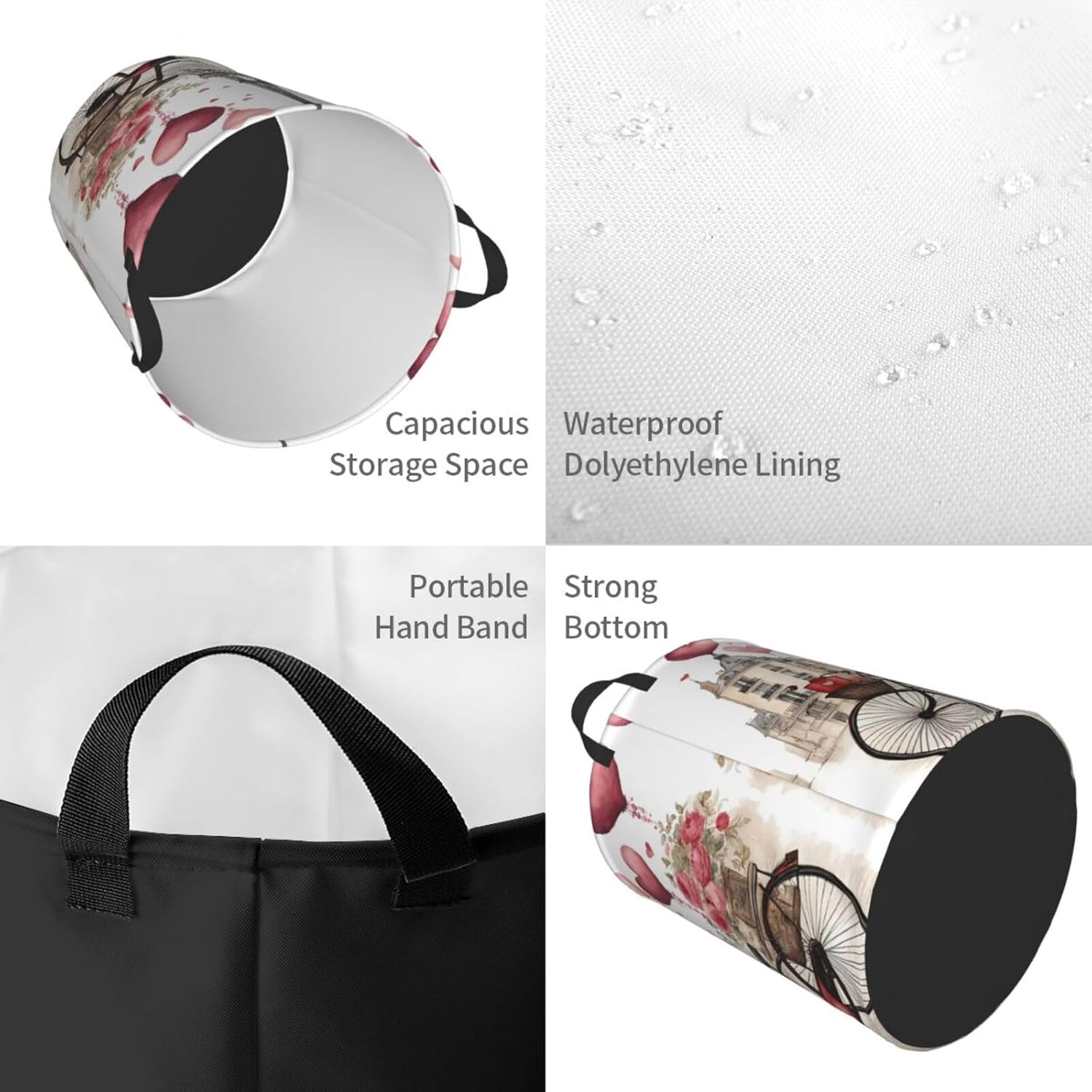 Love Paris Tower Coffee Wine Perfume Bicycle Heart Dirty Clothes Basket,Oxford Cloth Washing Basket For Clothes Storage Organization