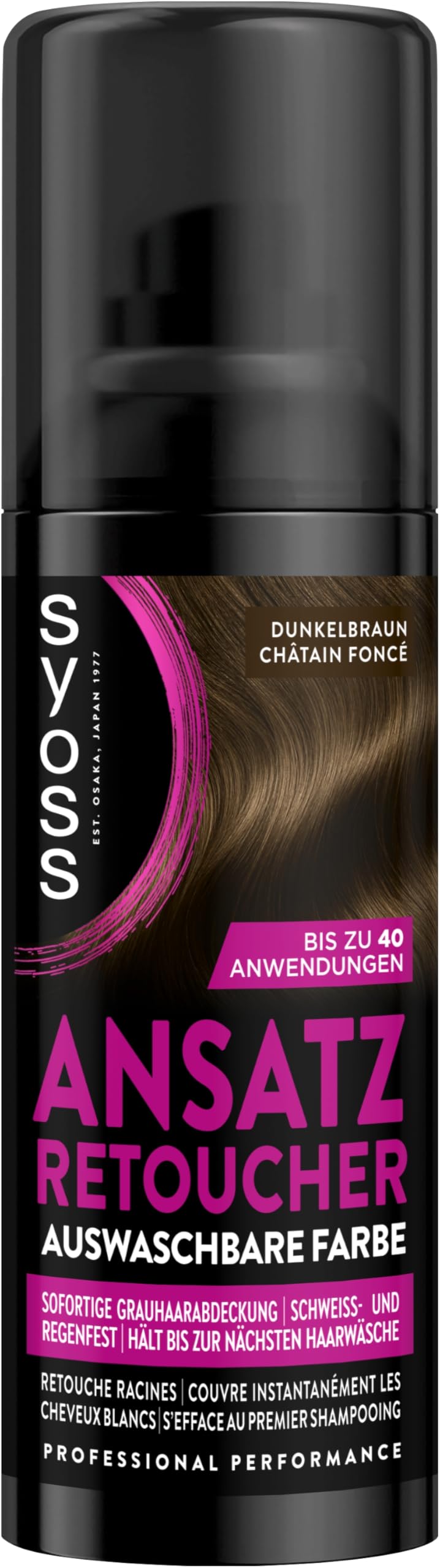 SYOSS Ansatz Retoucher Kaschierspray Dunkelbraun (6x 120 ml), Ansatzspray deckt helleren und grau nachwachsenden Ansatz ab, schweiss- & regenfeste auswaschbare Haarfarbe bis zu 40 Anwendungen