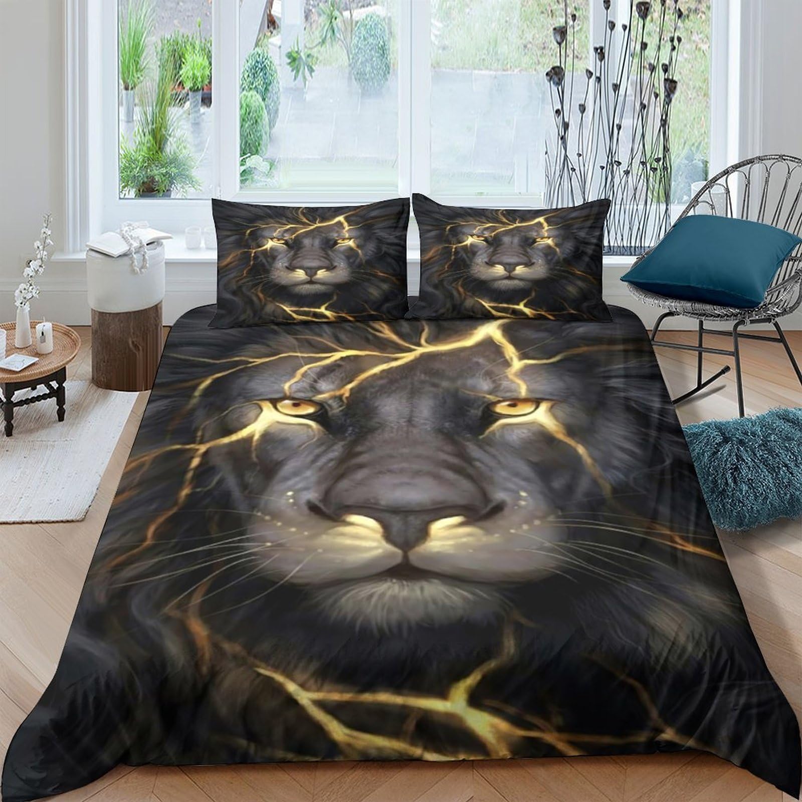 Ctjqhvkz Style-5 3D Printed Lightning Lion Fitted Sheet Microfiber Non-Slip Bed Cover For Bedroom Dorm Mattress Protection Decor Single（135X200cm）