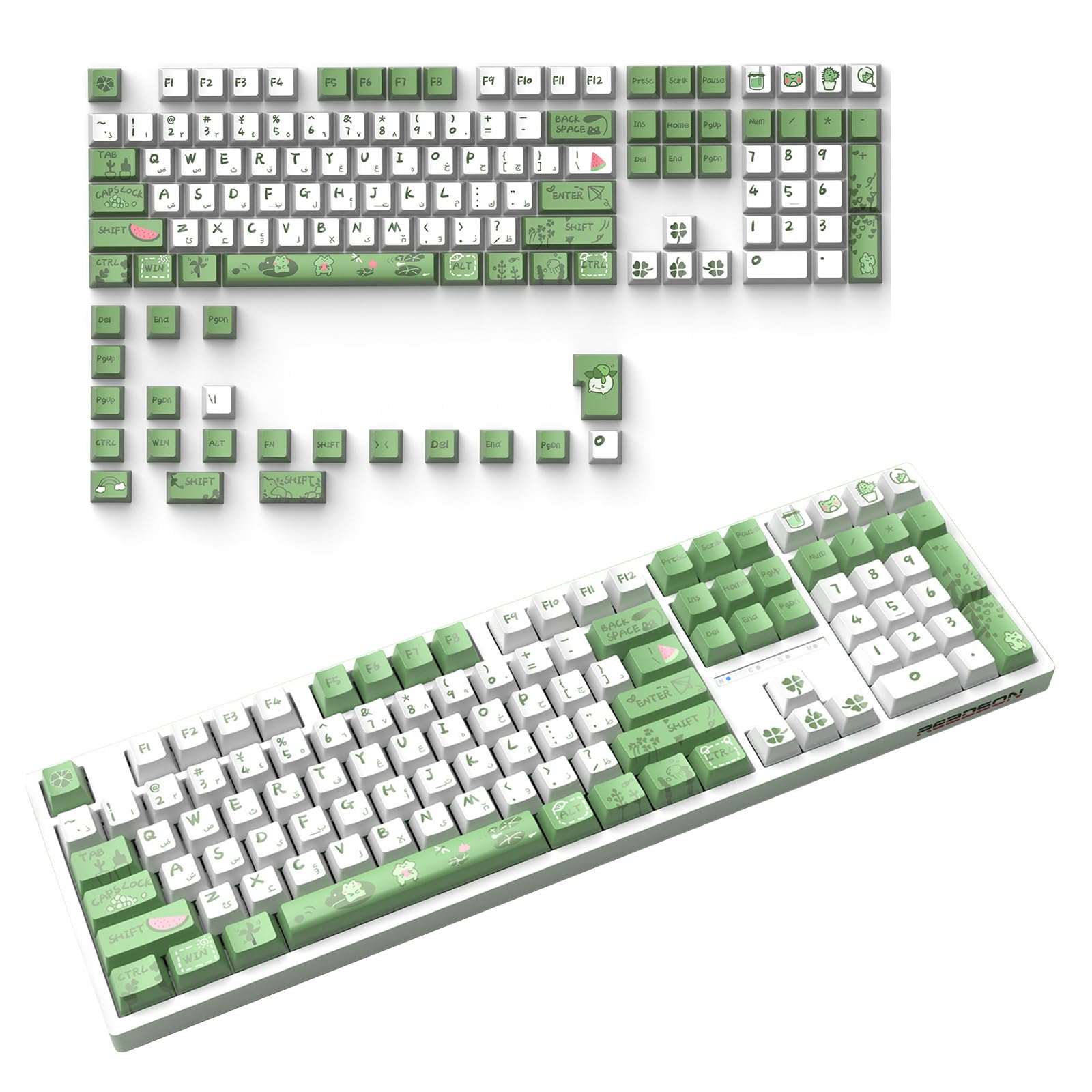WUURAA Keycaps 129 Keycaps OEM Profile Cartoon Frog Theme Keycap Set Pour 61/87/104/108 Disposition Clavier Mécanique Ordinateur Périphériques