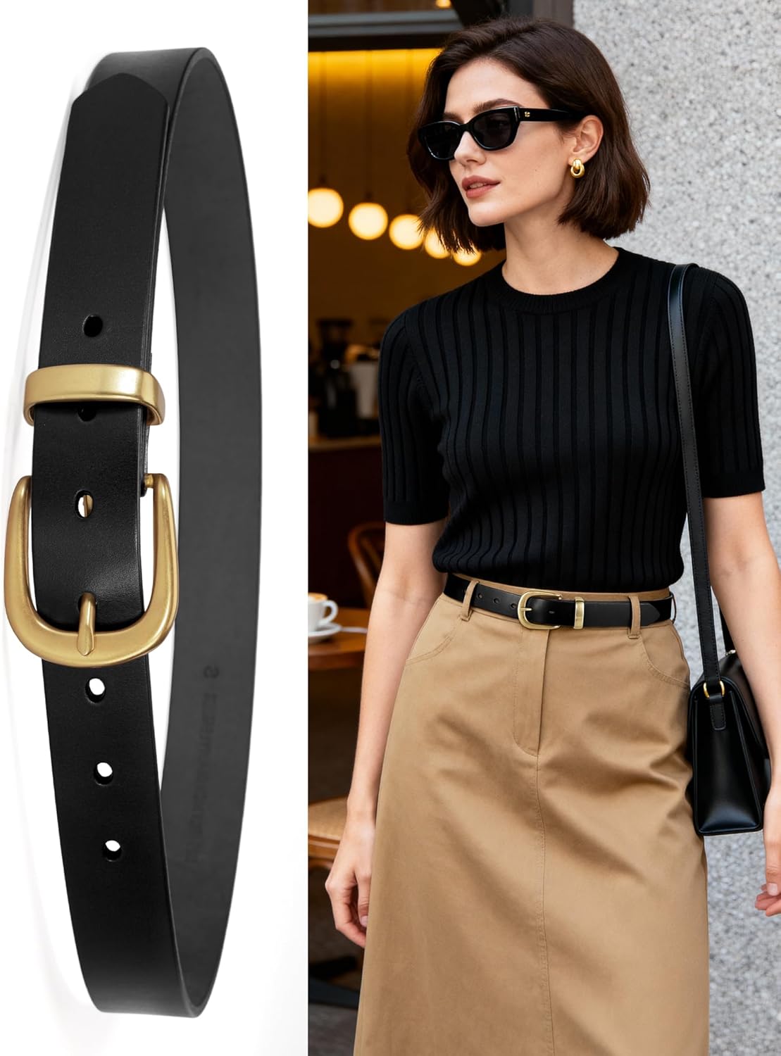 Womens Belts for Jeans 1.1" Width Ladies Belts for Dresses Full Grain Leather Gold Buckle Belt Gift Box - Image 3