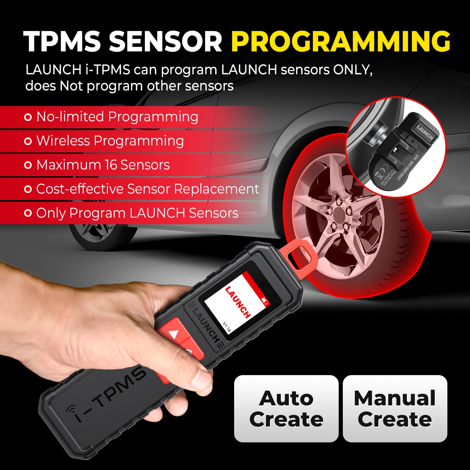 LAUNCH X431 i-TPMS Sensores de Presión de Neumáticos, Activar/Nuevo Aprender/Programar Detector de Presión de Neumáticos, Herramienta de Diagnóstico de TPMS Funciona con X431 V+/Pros V/Pad VII
