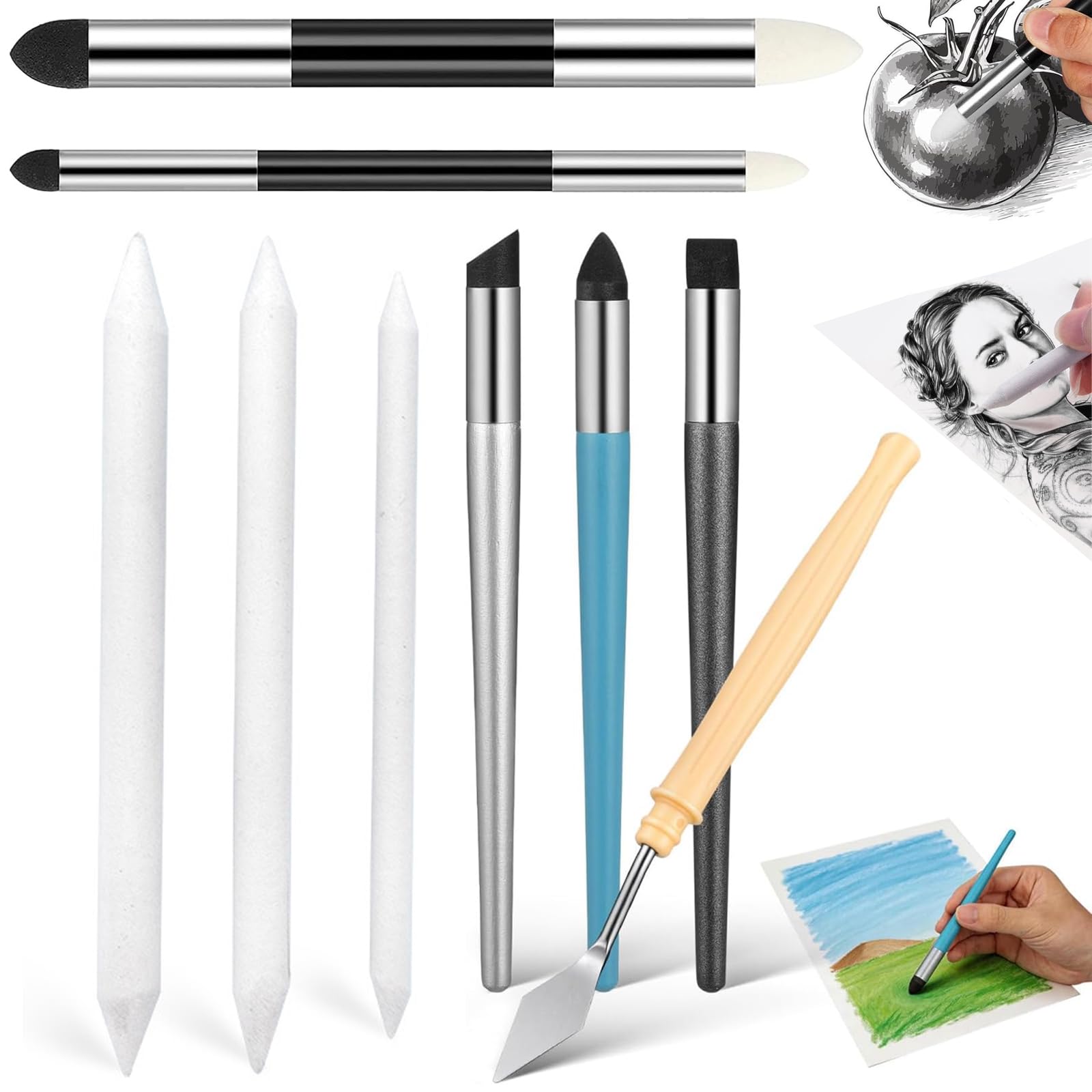 9-Piece Oil Pastel Blending Tools, Blending Pencil Set with Sponge Tools