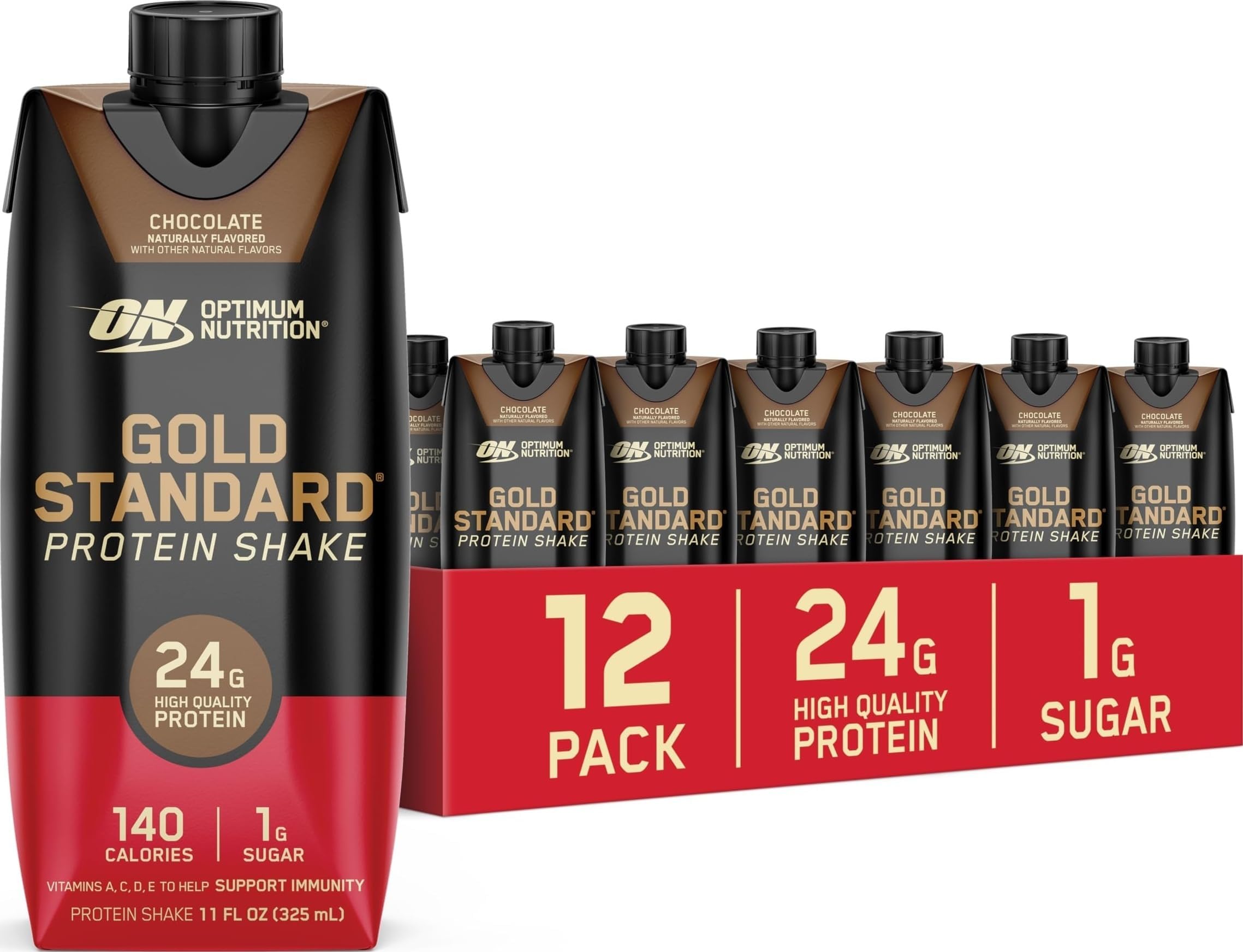 Gold Standard Protein Shake, 24g Protein, Ready to Drink Protein Drinks, Chocolate, 11 Fl Oz, 12 Count (Pack of 1) (Packaging May Vary)