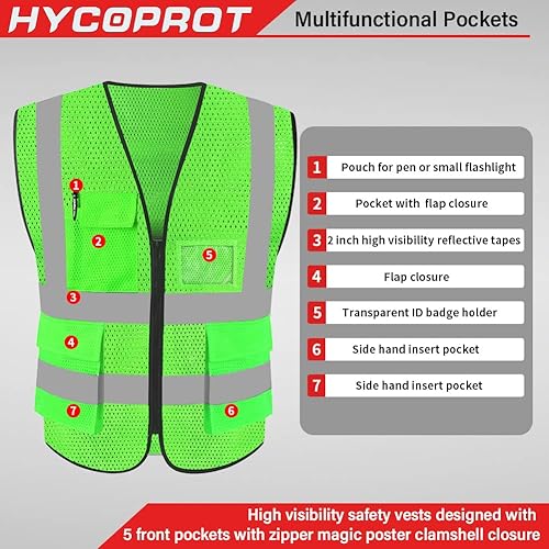 Miniatura 59 de HYCOPROT High Visibility Mesh Safety Reflective Vest with Pockets and Zipper, Meets ANSI/ISEA Standards