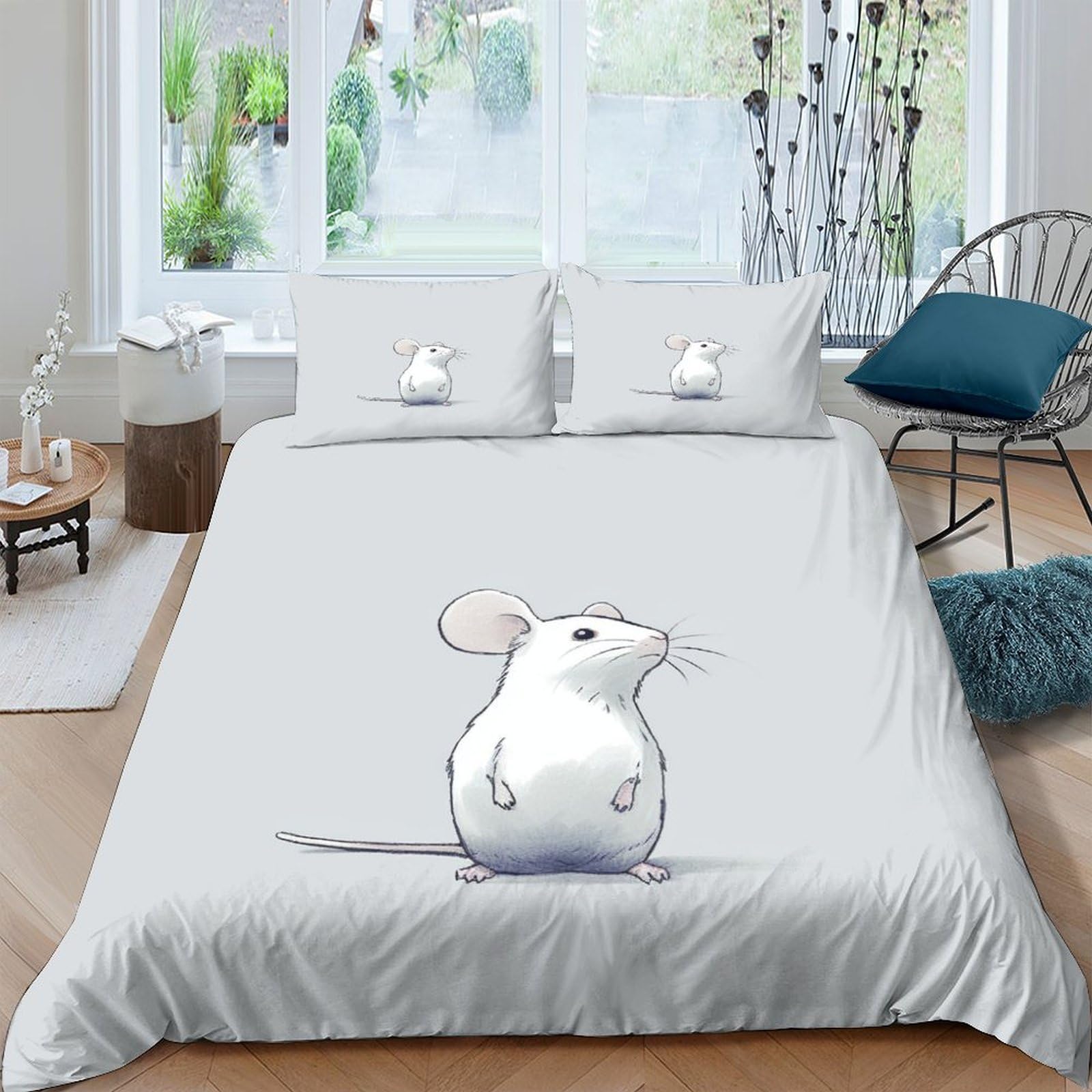 Parure de lit 3 pièces petite souris blanche housse de couette enfant