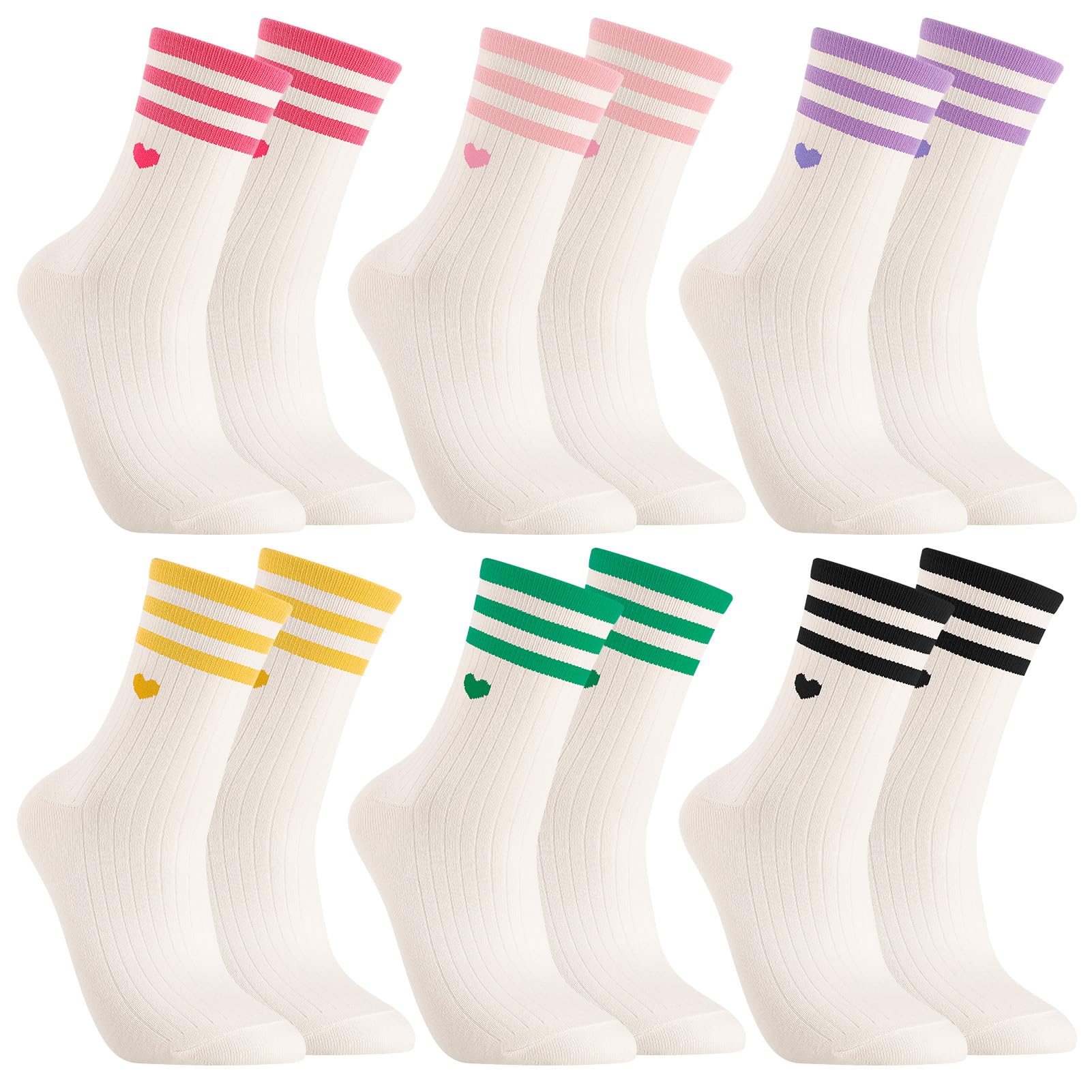 Utensilsto 6 Paare Herz Tennissocken Damen Weiß Sportsocken 35-38 Laufsocken Baumwolle socken Tennis Sport Socken für Tennis Sport, Geschenke für Frauen Geburtstag