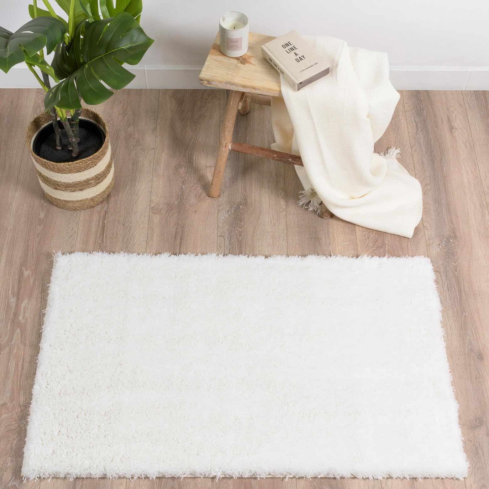 Nazar Tapis Cosy Uni Shaggy Moelleux, Salon, Chambre, Doux à Poils Longs (160x230 cm, Blanc)