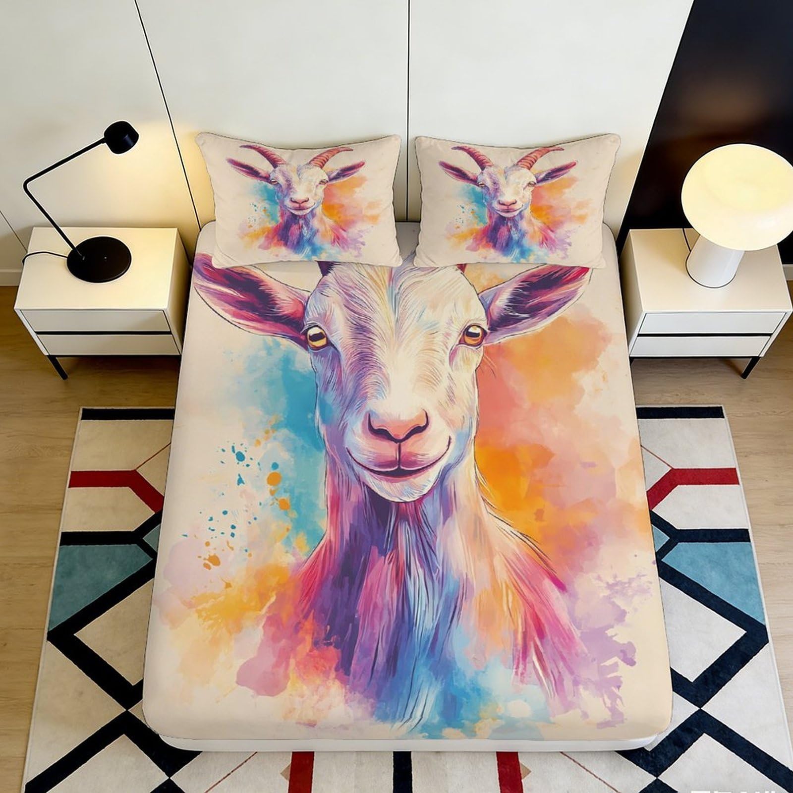 Uynsixtme Style-8 3D Printed Deer Fitted Sheet Microfiber Non-Slip Elastic Hem Bedroom Bedding Deer Mattress Fitted Cover Deep Pocket Washable For Adults 90X200x25cm
