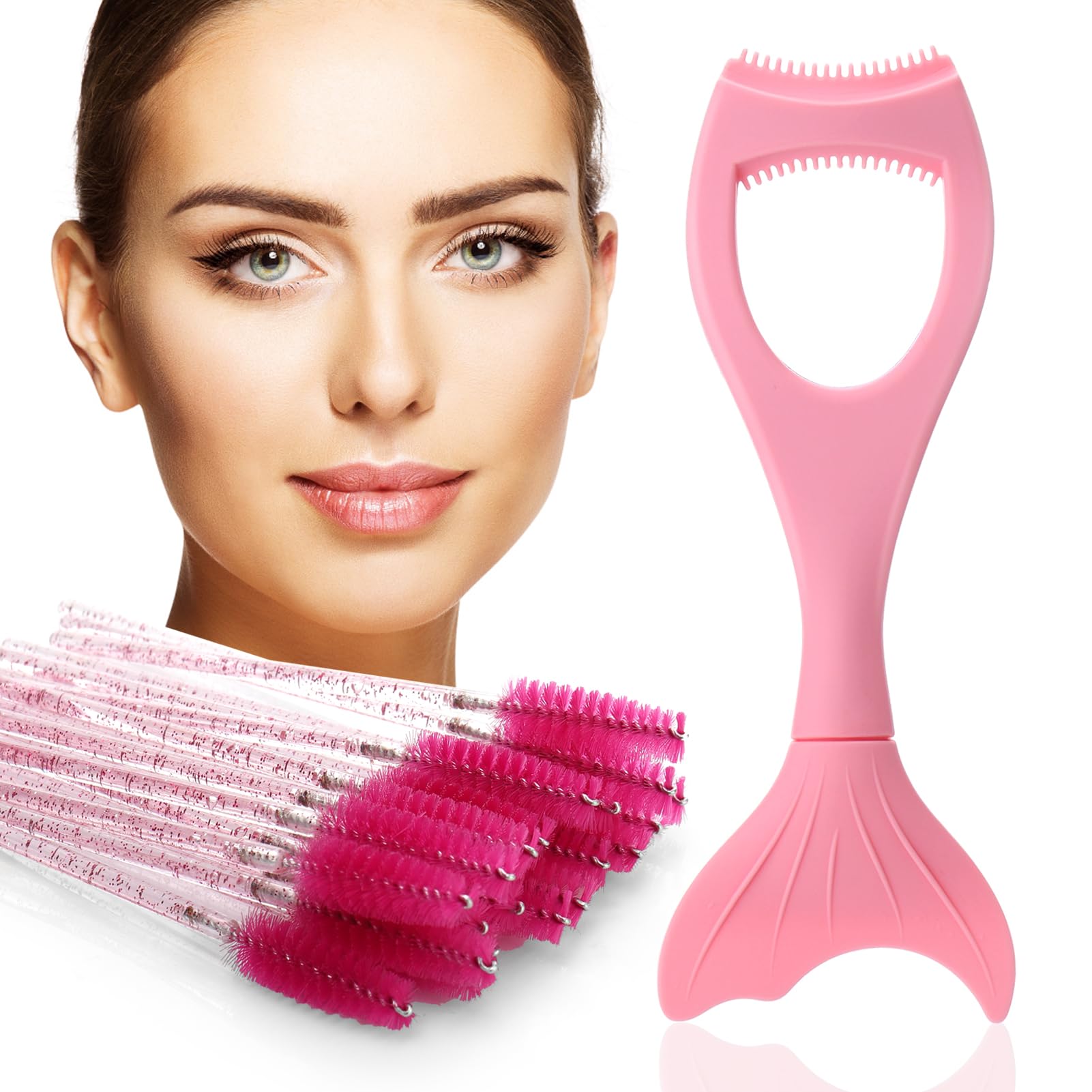 Palksky 3-In-1 Makeup Lash Tool, Silicone Mascara Shield Applicator Guard Eyelash Tools/Eyeliner Stencil Stamp Guide Tool/Eyelash Wands Brush