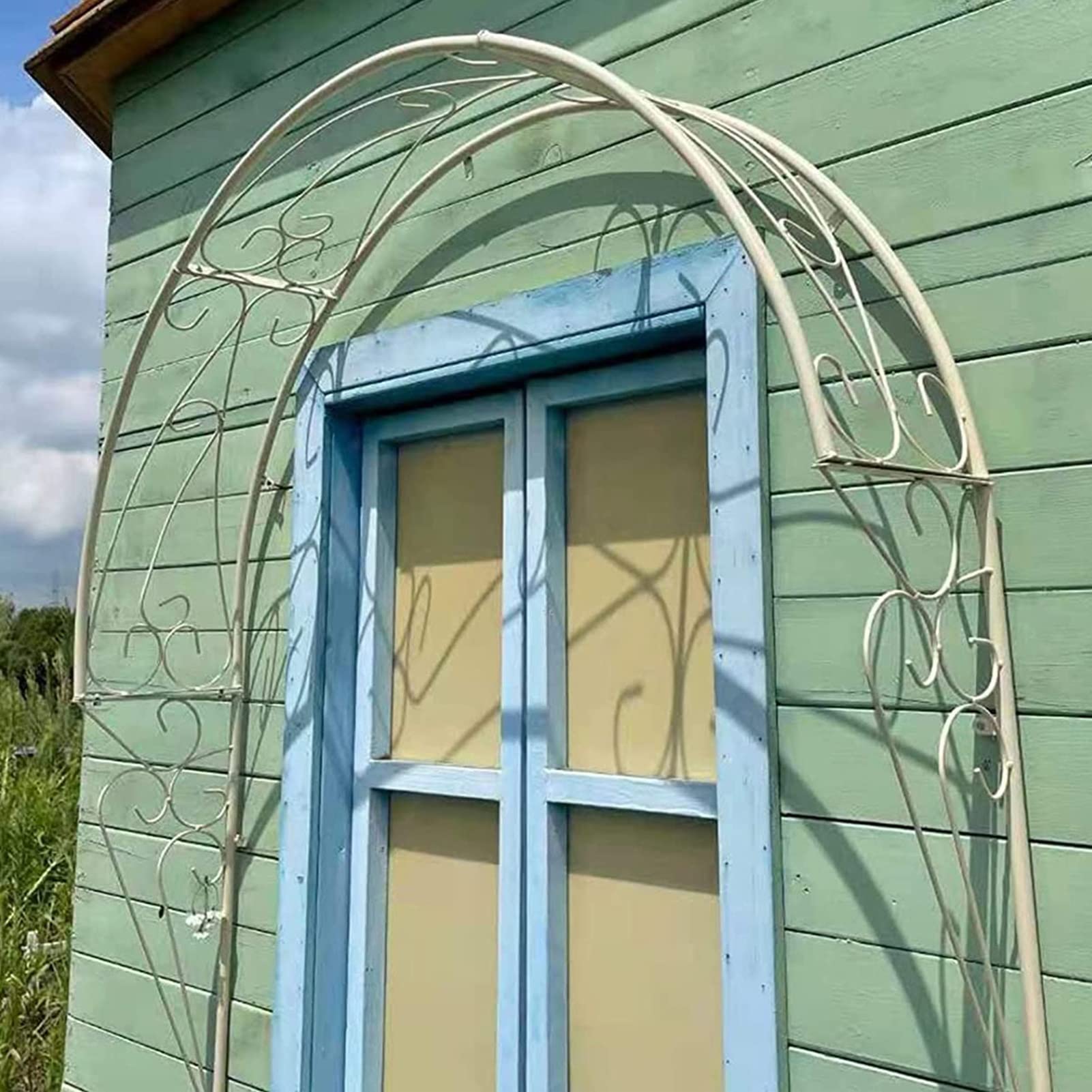 Traliccio Da Giardino A Forma Di Arco Con Rose – In Ferro, Montabile A Parete – 105x21x105 Cm – Verde/Bianco – Per Piante Rampicanti - 3
