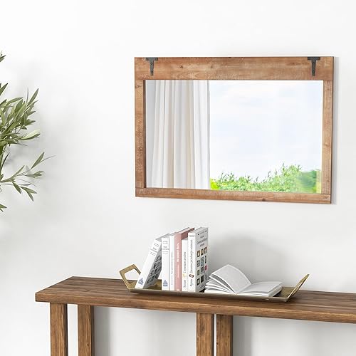 Miniatura 4 de Tangkula Espejo decorativo para colgar de pared, de 36 x 22 pulgadas, con acabado de granja, espejo de pared interior para dormitorio, sala de